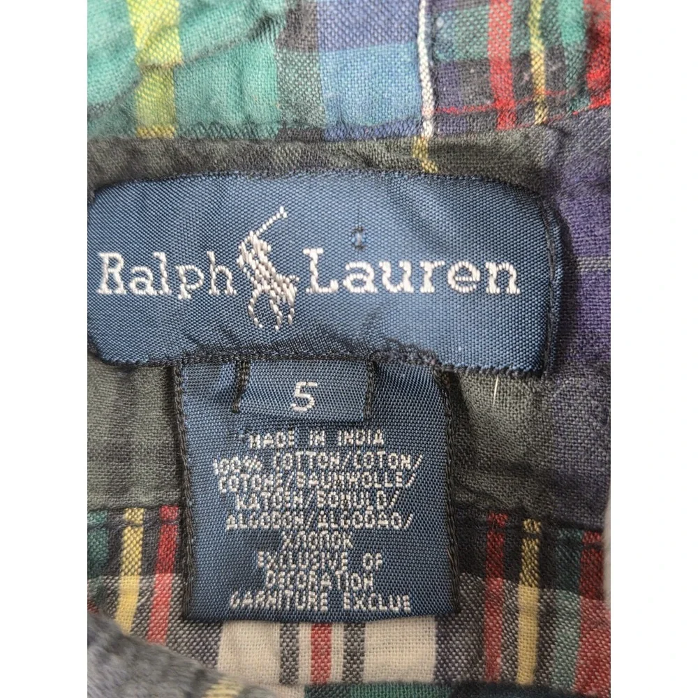 Ralph Lauren Polo Boys 5 Patchwork Plaid Shirt Long Sleeve Button Up Retro Y2K‎